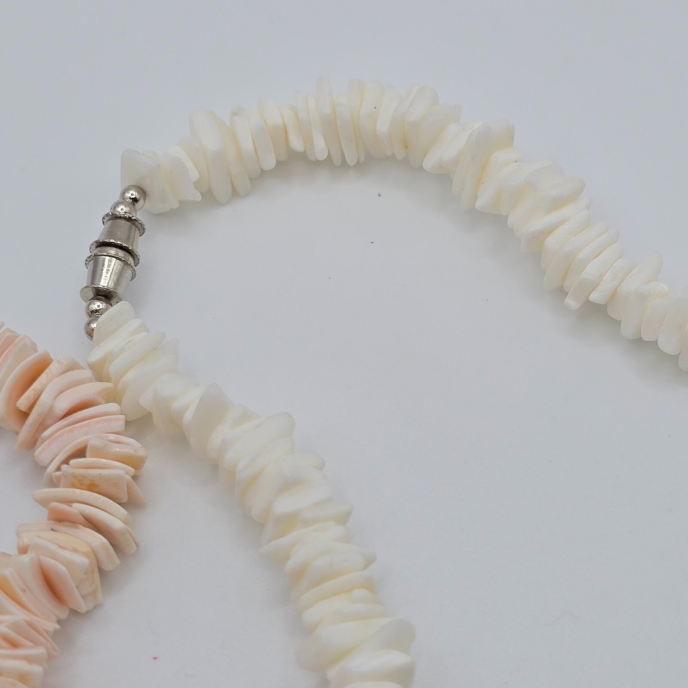 Hawaiian Style Shell Necklace Lot of 2 Natural Beads White‎ Peach Beach Boho - Picture 4 of 8